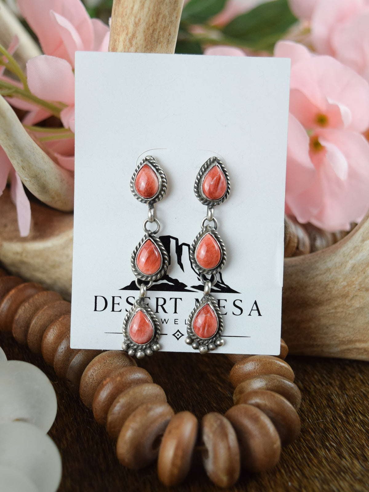 The Dew Drop Red Three Stone Earrings