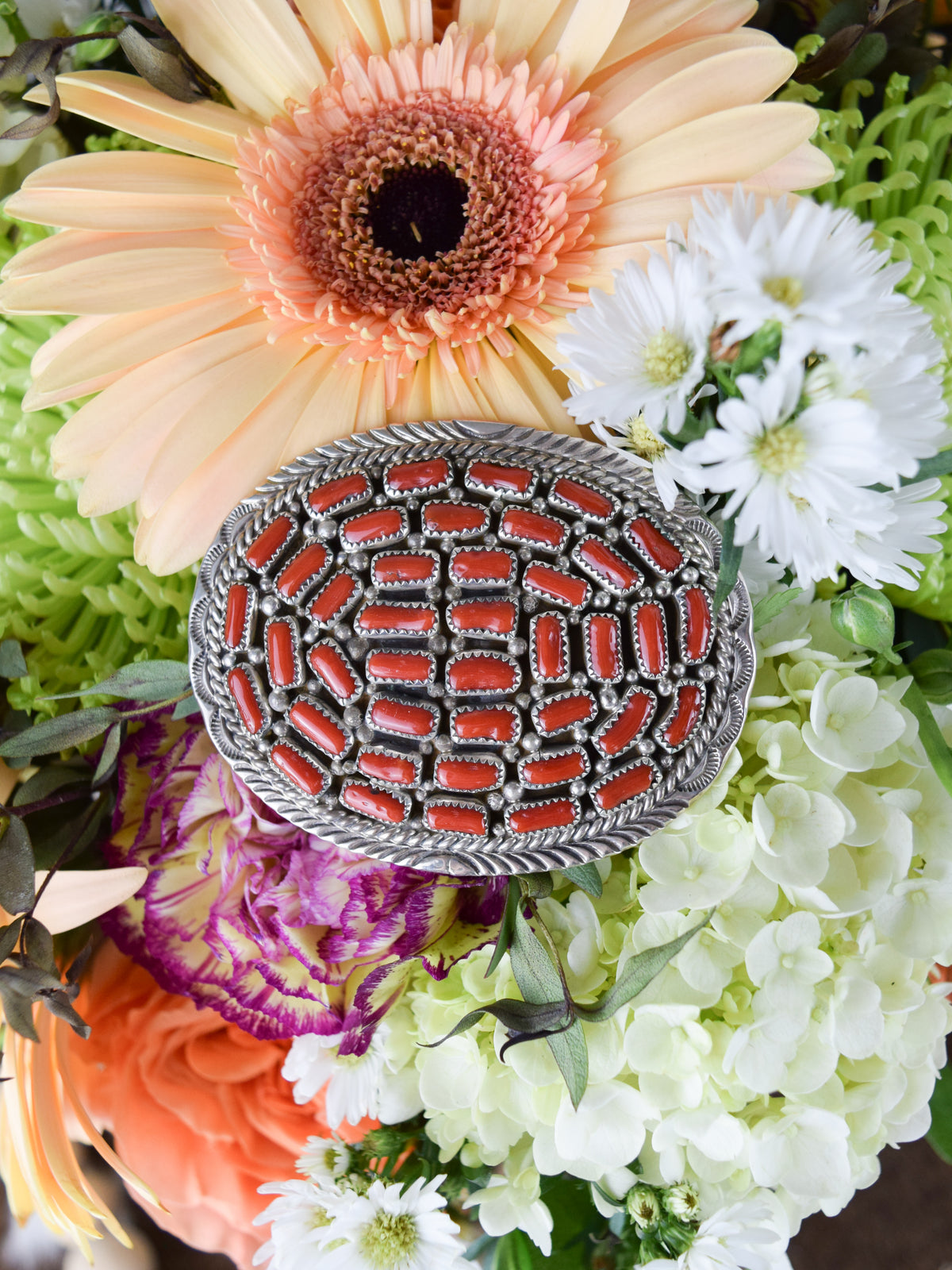 The Shelby Red Coral Belt Buckle