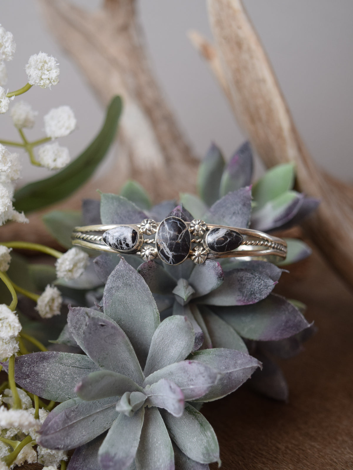 The Christy White Buffalo Three Stone Bracelet