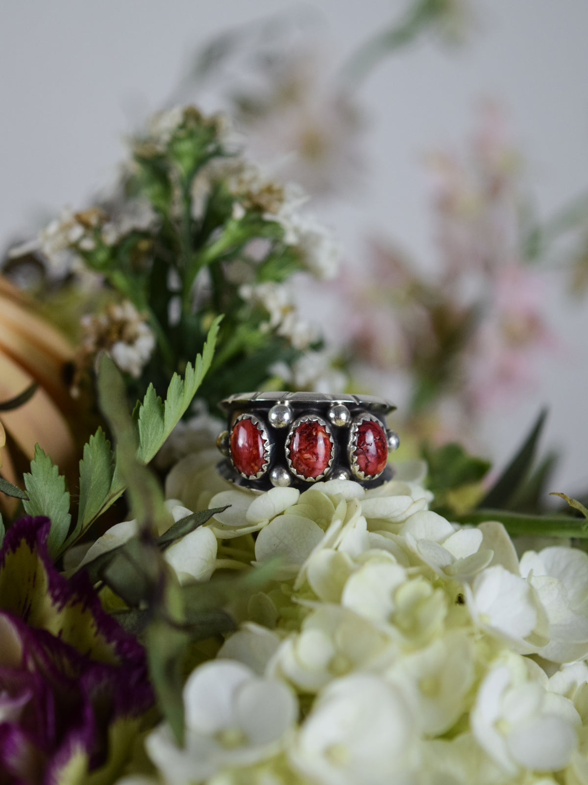 The Chloe Red Coral Three Stone Ring