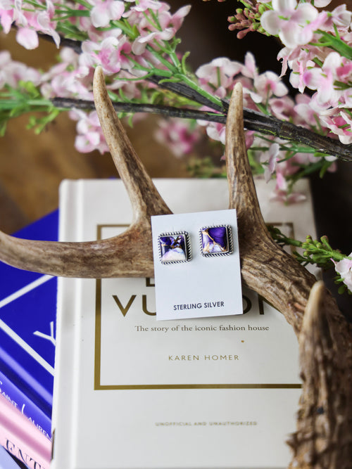 The Abi Purple Square Stud Earrings-Desert Mesa Jewelry
