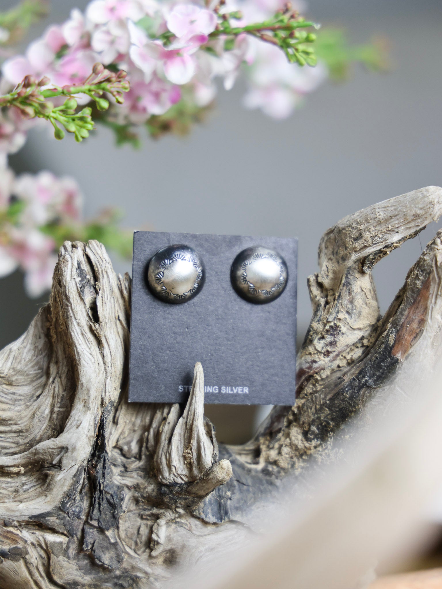 The Carlee Silver Stamped Round Earrings-Desert Mesa Jewelry