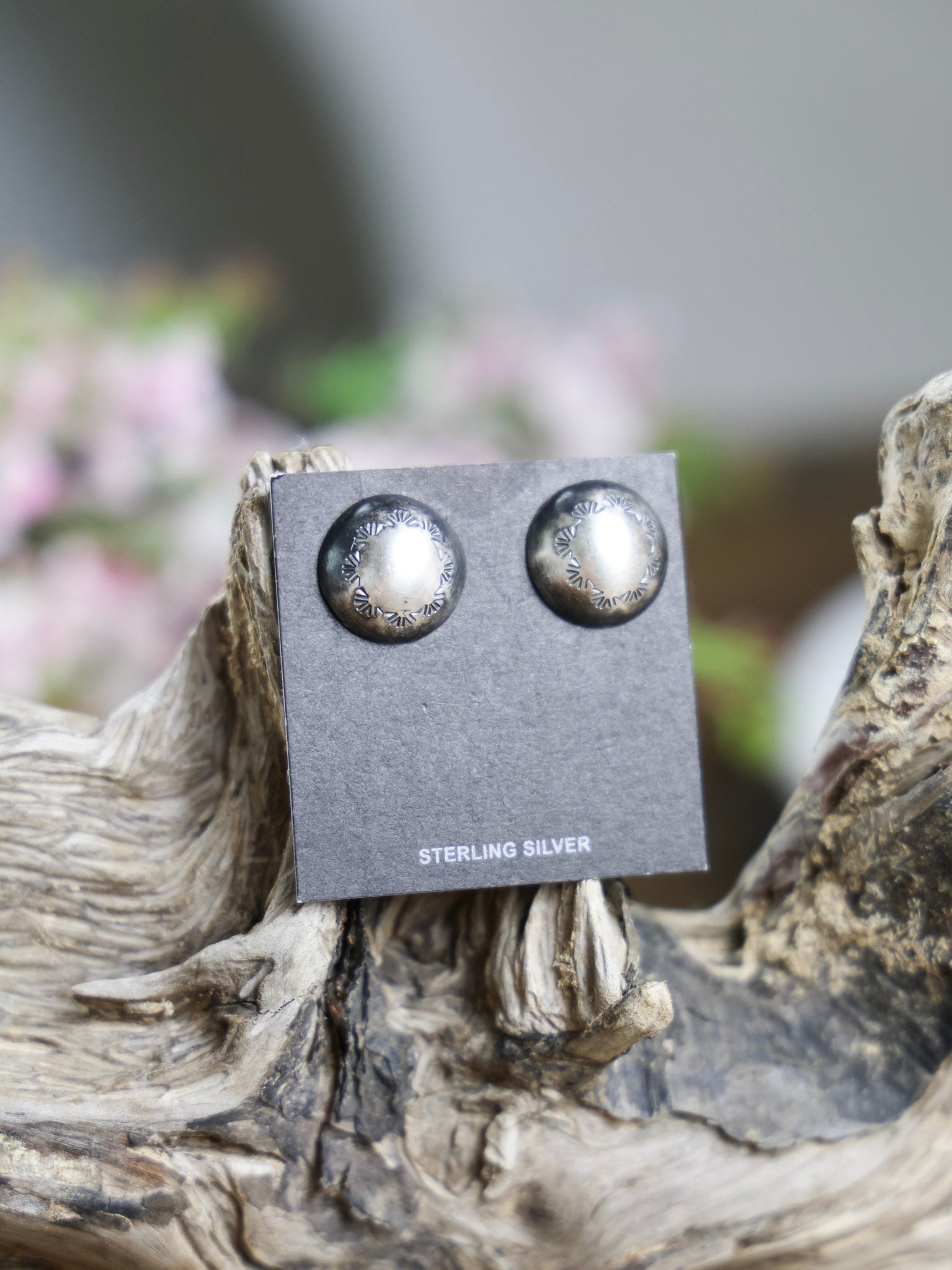 The Carlee Silver Stamped Round Earrings-Desert Mesa Jewelry