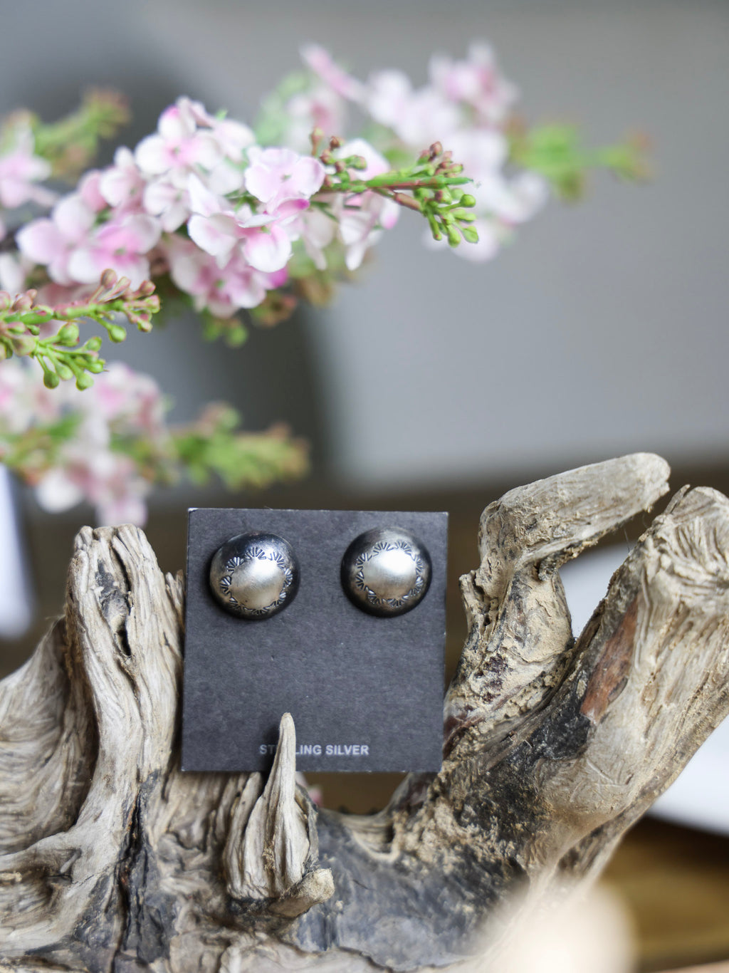 The Carlee Silver Stamped Round Earrings-Desert Mesa Jewelry