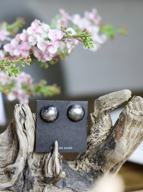 The Carlee Silver Stamped Round Earrings-Desert Mesa Jewelry