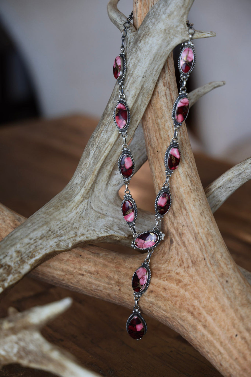 The Edith Dahlia Rose Red Lariat Necklace-Desert Mesa Jewelry