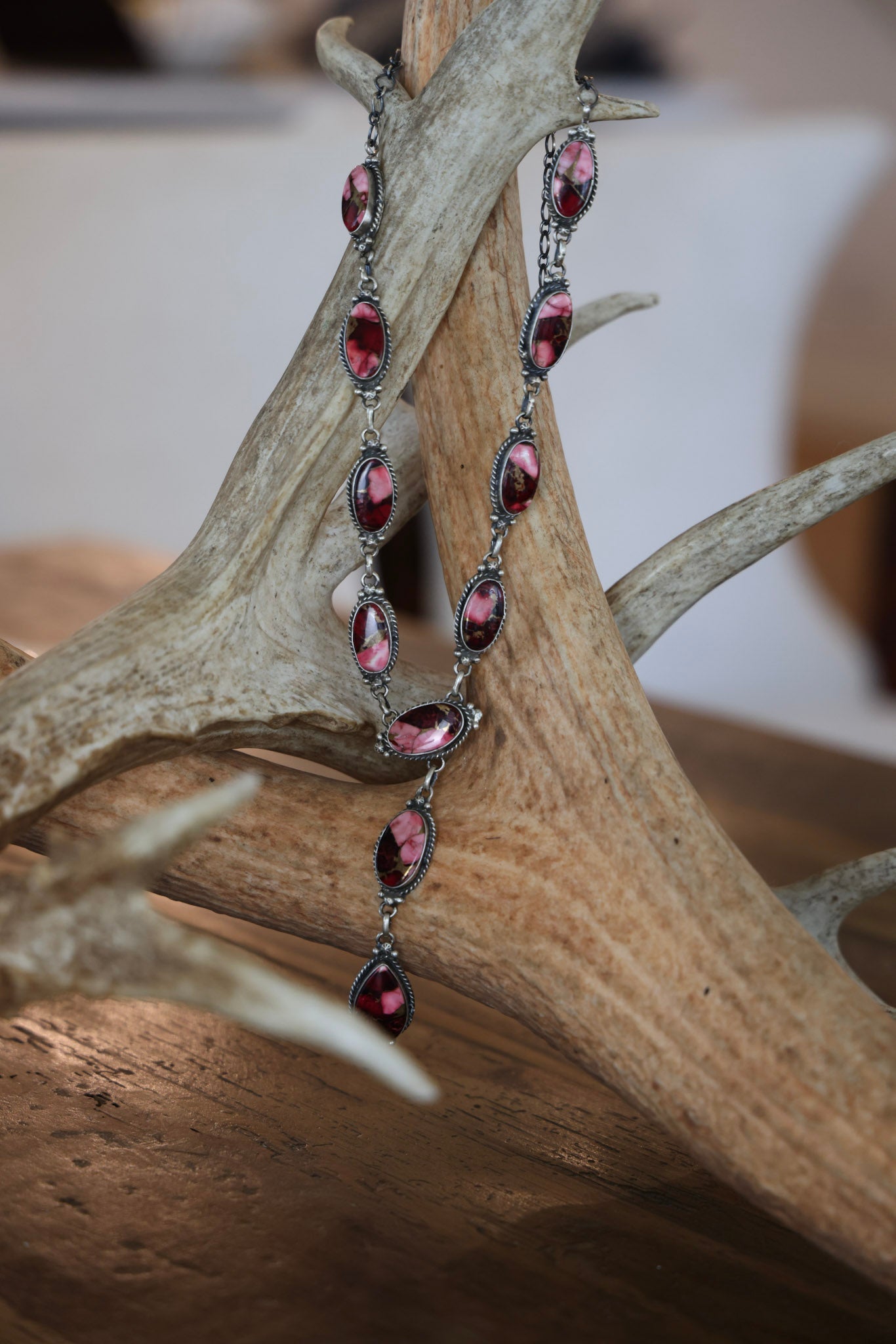 The Edith Dahlia Rose Red Lariat Necklace-Desert Mesa Jewelry