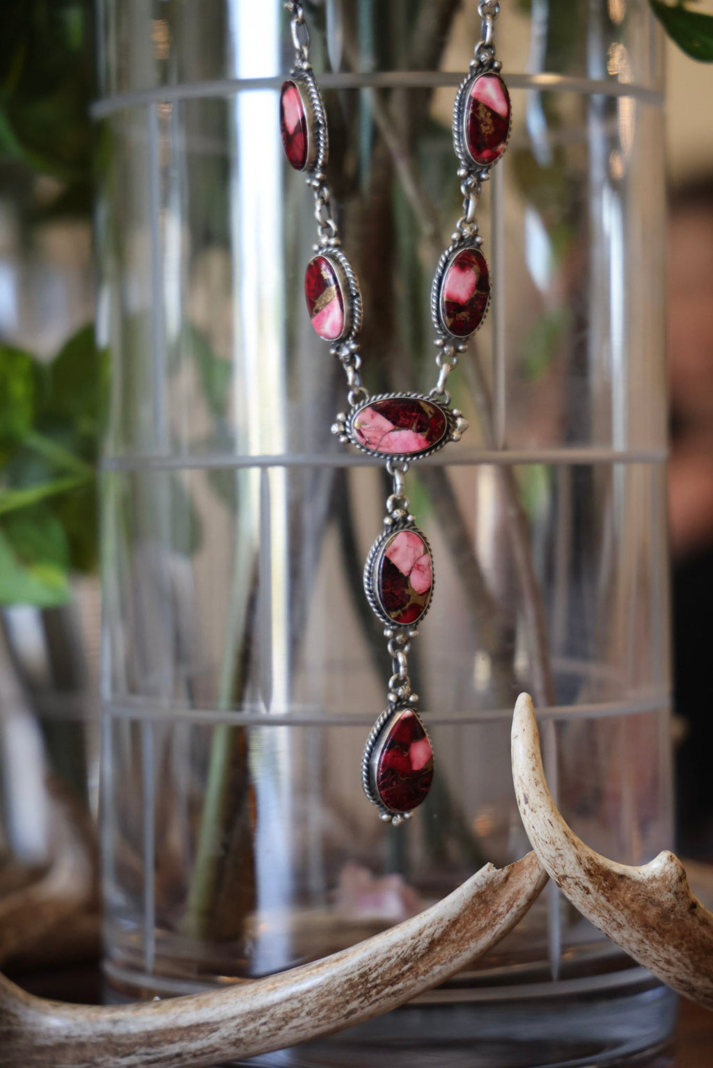 The Edith Dahlia Rose Red Lariat Necklace-Desert Mesa Jewelry