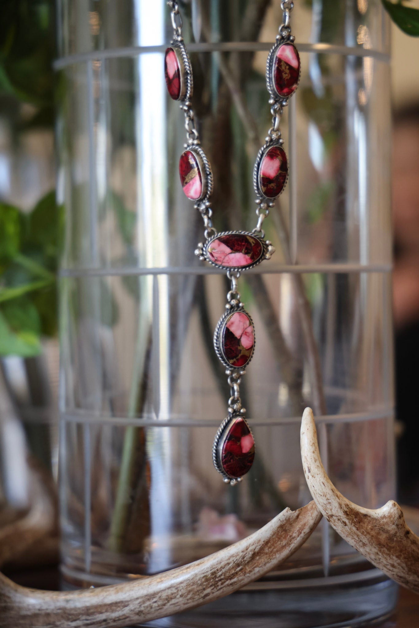 The Edith Dahlia Rose Red Lariat Necklace-Desert Mesa Jewelry