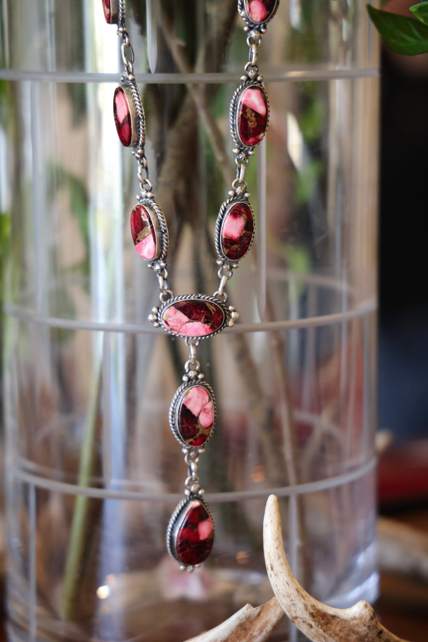 The Edith Dahlia Rose Red Lariat Necklace-Desert Mesa Jewelry
