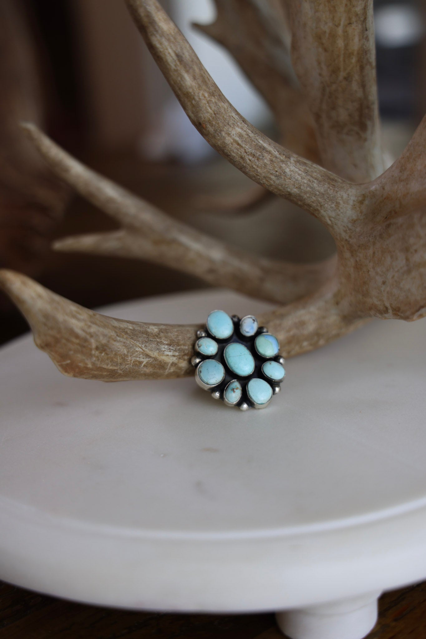 The Peyton Light Turquoise Round Cluster Ring - Size 7.5-Desert Mesa Jewelry