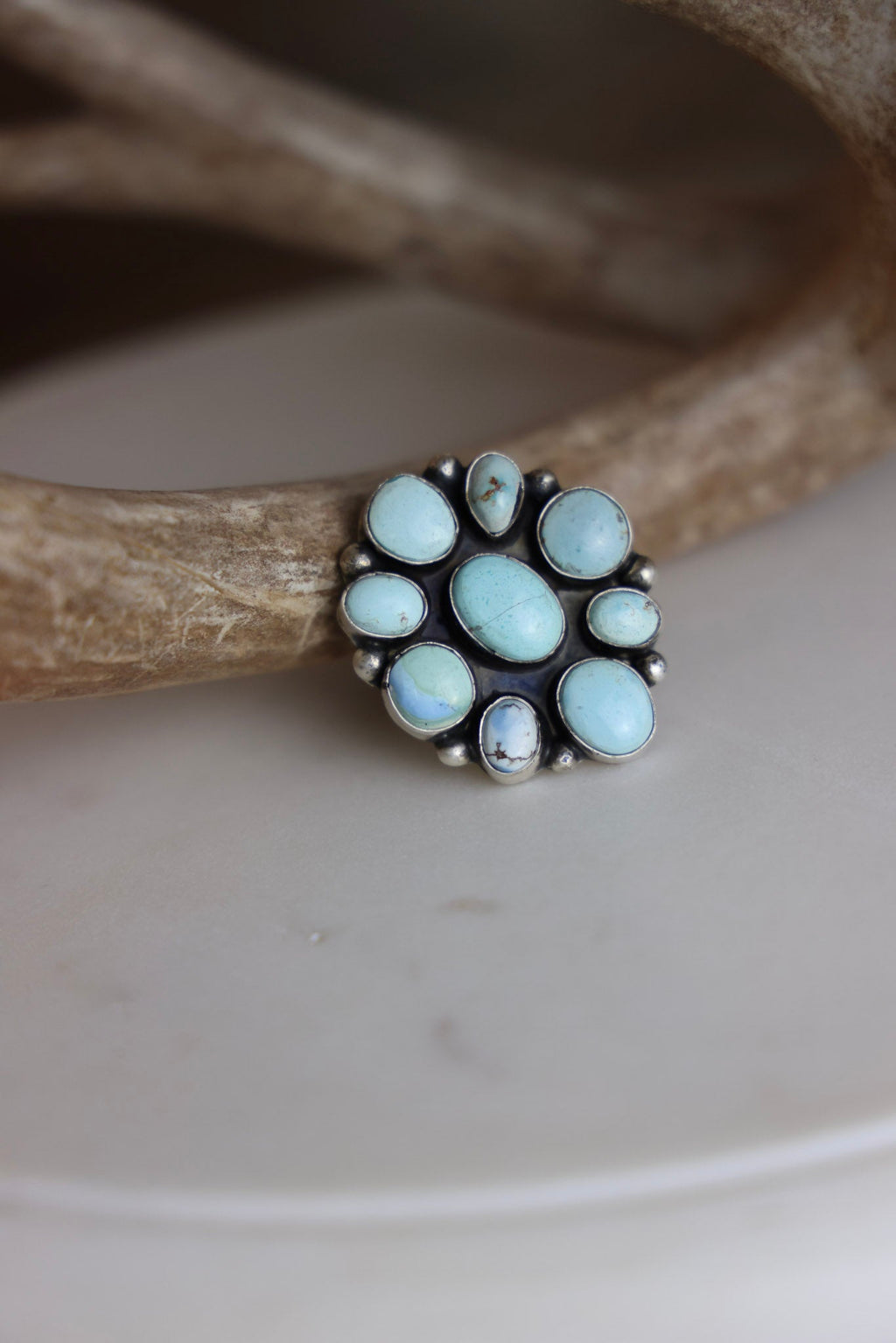 The Peyton Light Turquoise Round Cluster Ring - Size 7.5-Desert Mesa Jewelry